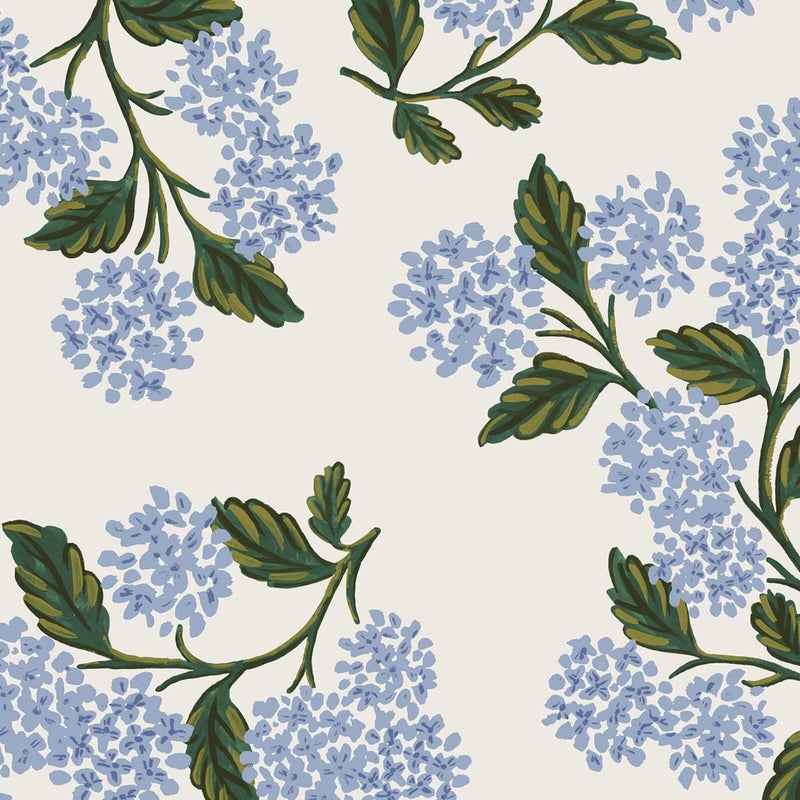 Rifle Paper Co, Rifle Paper Meadow Hydrangea Cream Background Blue Flowers Hydrangea