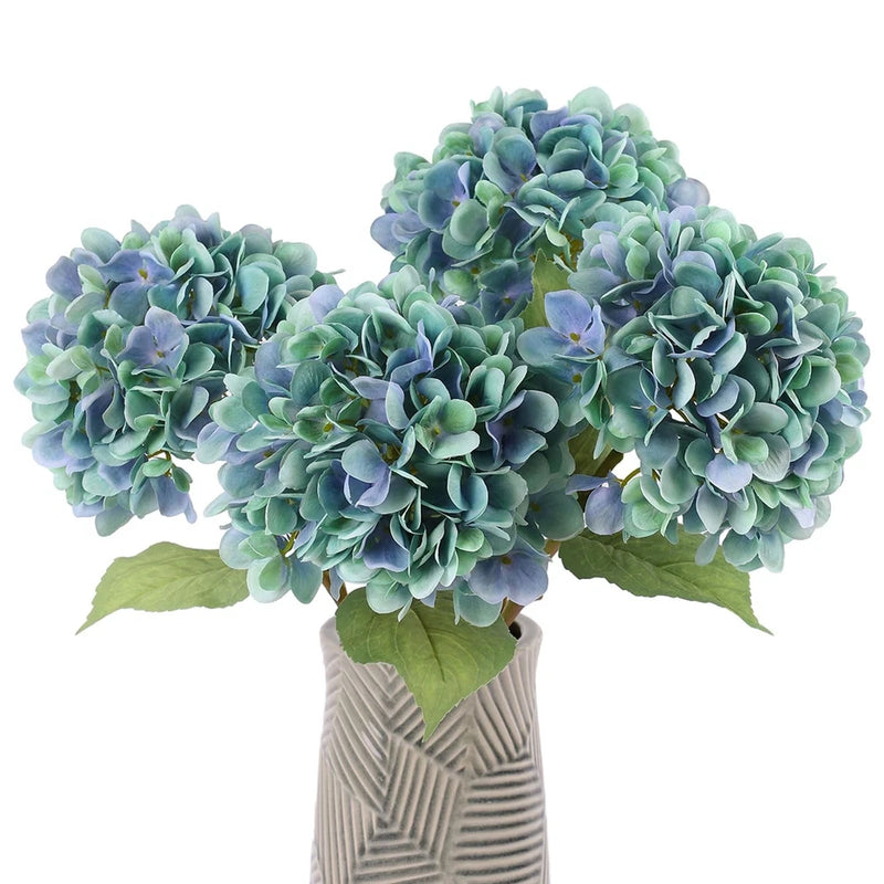 4Pcs Blue Artificial Hydrangea Flowers Large Fake Silk Hydrangea Flower with ... Hydrangea