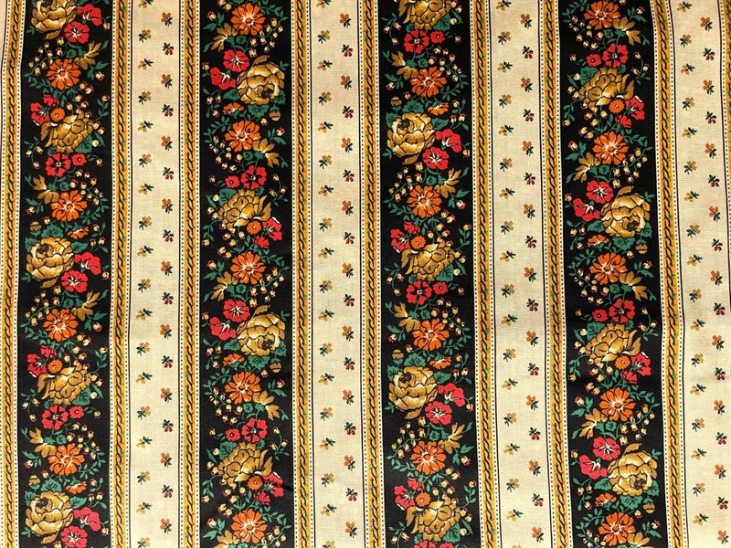 Vintage Cotton Quilt Fabric Floral Stripes Cream Background by 1/2 Yard Flowering Plants