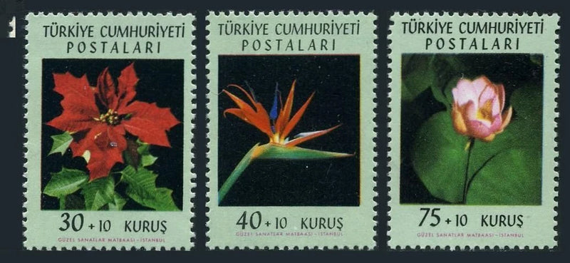 Turkey B90-B92,MNH.Mi 1834-1836. Flowers 1962.Poinsettia,Bird of paradise,Lily. Lily
