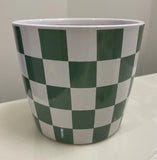 Ceramic Plant Pot Painted Green Check 6