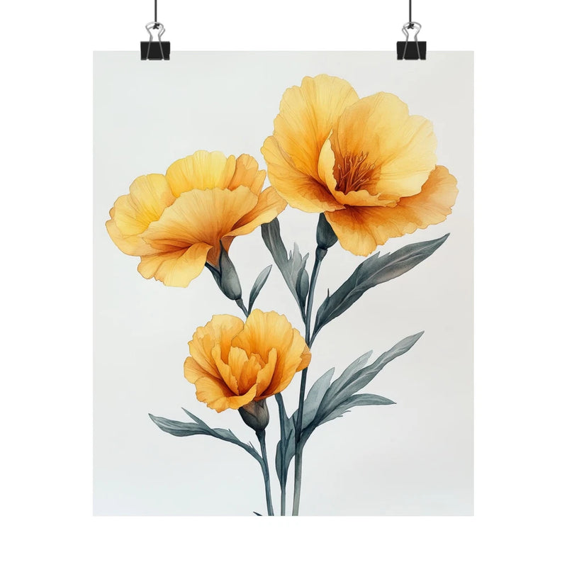 Yellow carnation floral art print poster with minimalist bouquet on light background