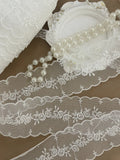 Elegant White Floral Lace Trim Scalloped Embroidered Roses, Bridal, Craft, Decor Roses
