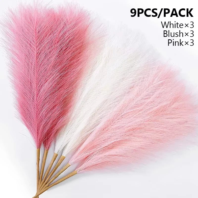 9pcs Fluffy Artificial Pampas Grass Silk Fake Flower Plants Reed Home Decor NEW Pampas Grass