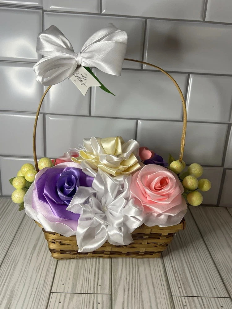 Mothers Day Ribbon Flower Basket Forever Lasting Bouquet Gift Sunflower