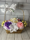 Mothers Day Ribbon Flower Basket Forever Lasting Bouquet Gift Sunflower
