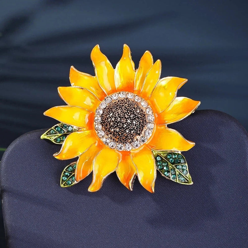 Women's Yellow Crystal Rhinestone Enamel Sunflower Brooch Pin Sunflower