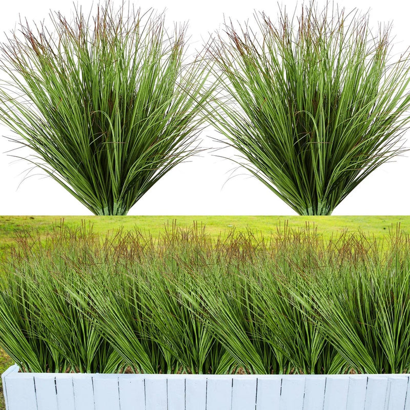 48 Pcs Faux Grass Plants Artificial Shrubs Wheat Grass UV Resistant Fake Gree... Green Plant