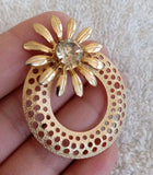 GORGEOUS Rhinestone Sunflower Gold-toned Brooch Spring Flower Sunflower