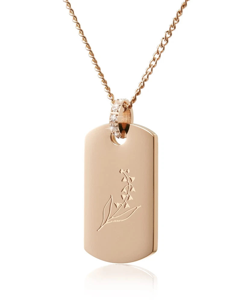 May - Lily of the valley birth flower necklace charm rose-gold engraved flowers Lily