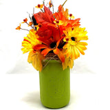 Fall Floral Arrangement Artificial Flowers Autumn Sunflowers Green Ball Jar Vase Sunflower