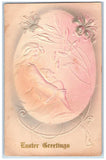 1911 Easter Greetings Egg Girl Lily Flowers Airbrushed Embossed Posted Postcard Lily