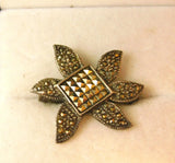 Vintage Silver Sunflower Flower Marcasite stone Brooch Pin 5j 32 Sunflower