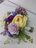 Artificial Yellow & Purple Flower Bride Bouquet Handmade By Wedding Florist Bouquet