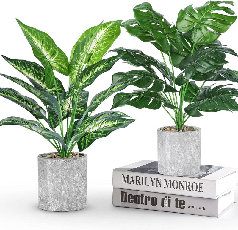 2 Pack 16 Inch Green Artificial Tropical Plants Indoor Decor Fake House Plants Green Plant