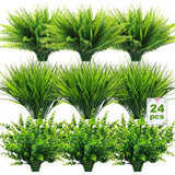 24 Bundles Artificial Plants, Fake Boston Fern Grass Eucalyptus Greenery Outd... Green Plant