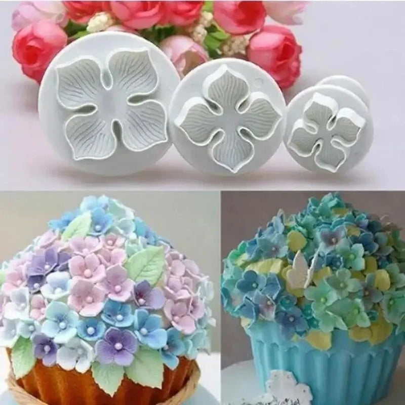3 Pcs/Set Silicone Hydrangea Fondant Cake Decorating Plunger Cutter Flower Bloss Hydrangea