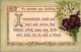 Vintage Birthday Postcard Embossed Floral Lily of the Valley Violets Germany Lily