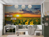 3D Sunset Sky Sunflower Flower Self-adhesive Removable Wallpaper Murals Wall Sunflower