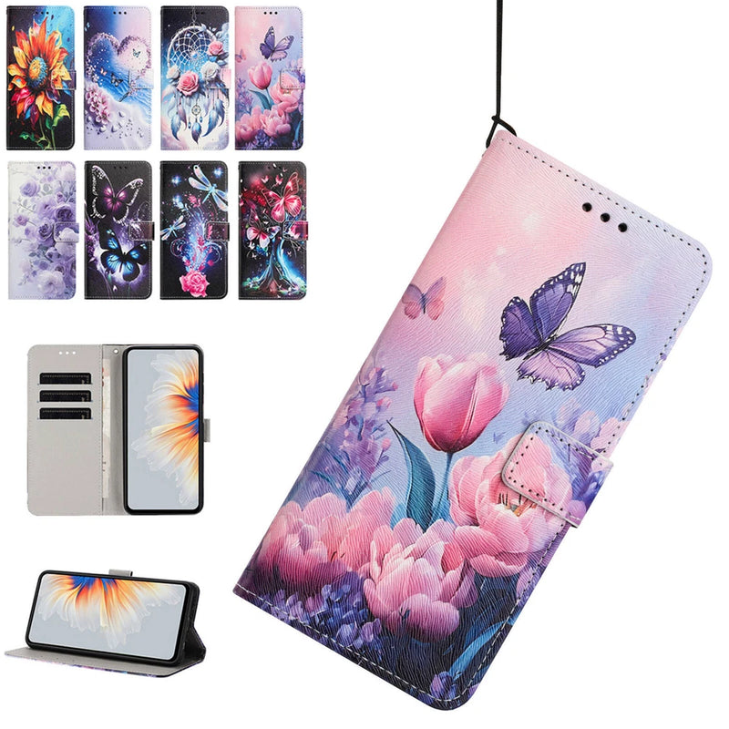 Flower Butterfly Wallet Phone Case For Samsung S25 S24 S23 S22 S21 S20 Note 20 Sunflower