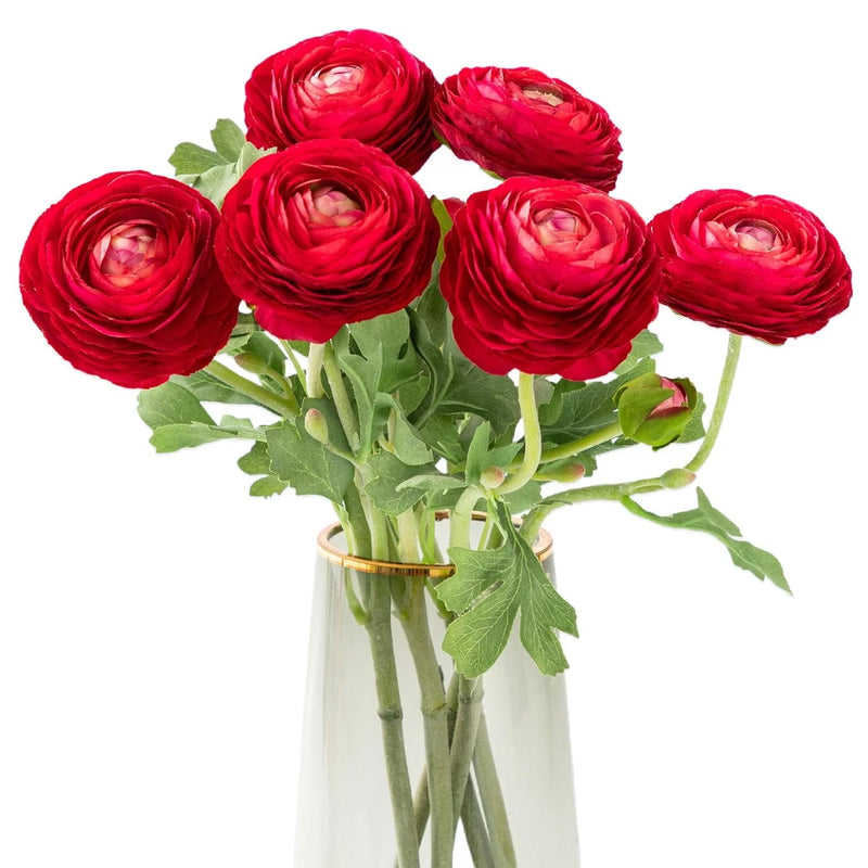 Artificial Ranunculus Flowers Real Touch Stem Silk Flower Red 19", 6pcs Ranunculus