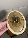Oval Dried Flower Display in Elaborate Bubble Glass Needlework Frame 5.5x7.5 Dried Flower