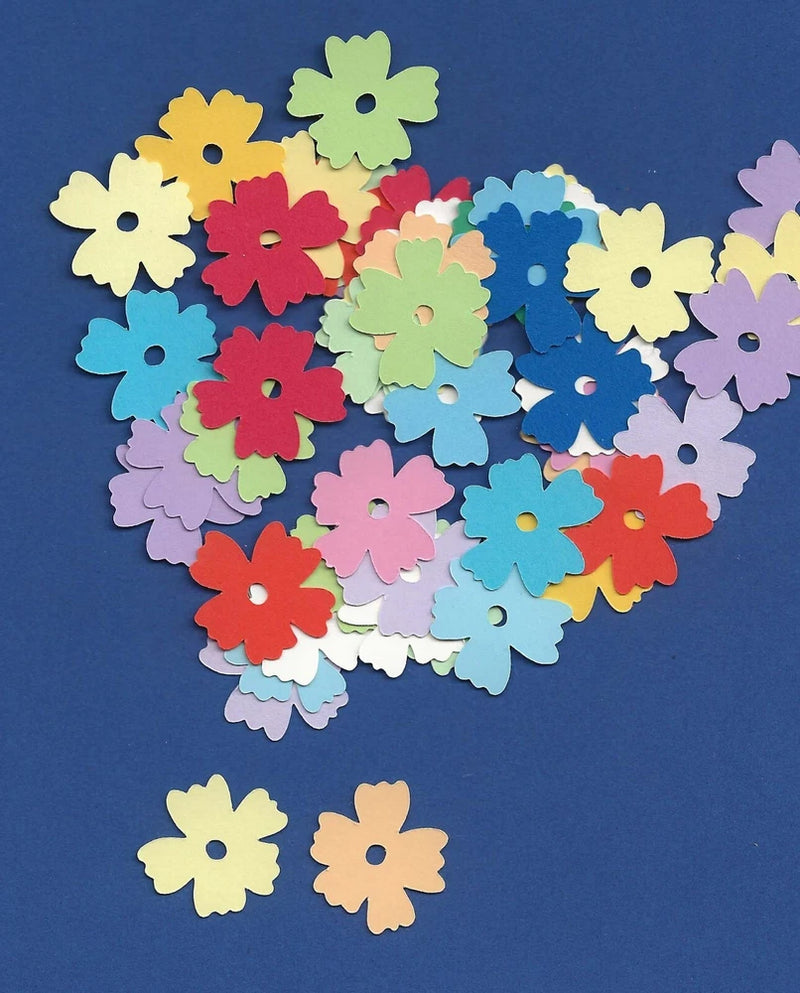 Ruffle-edge flower die cuts, assorted colors, 1-inch, with center holes