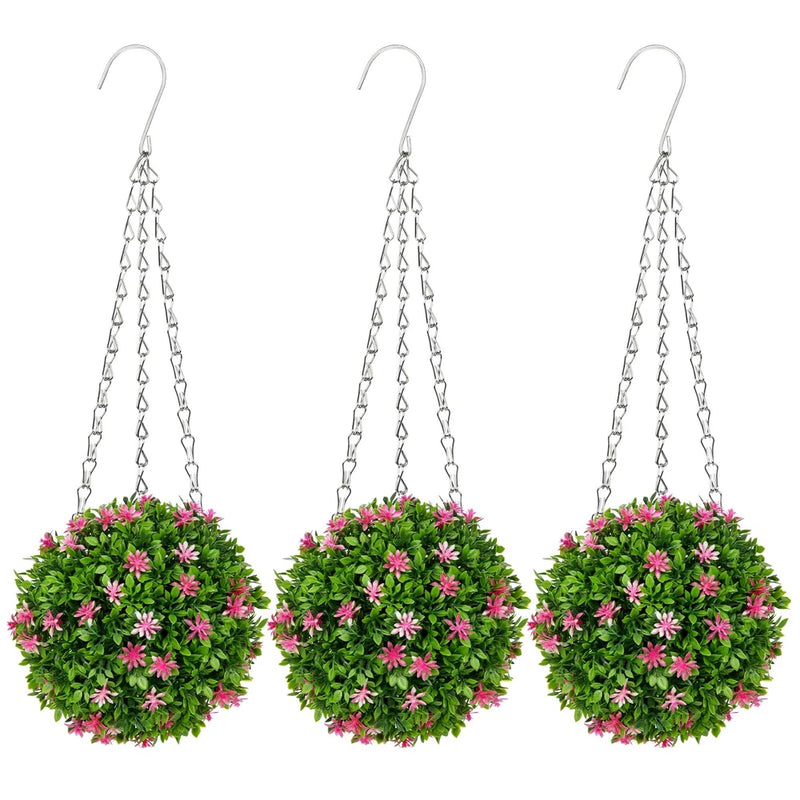 3 Pcs Artificial Hanging Topiary Flower Ball - 19.7" Fake Hanging Topiary Bal... Roses