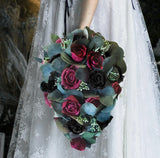 Dark Red Bridal Bouquet Black Wine Cascade Sola Wood Burgundy Wedding Flowers Bouquet