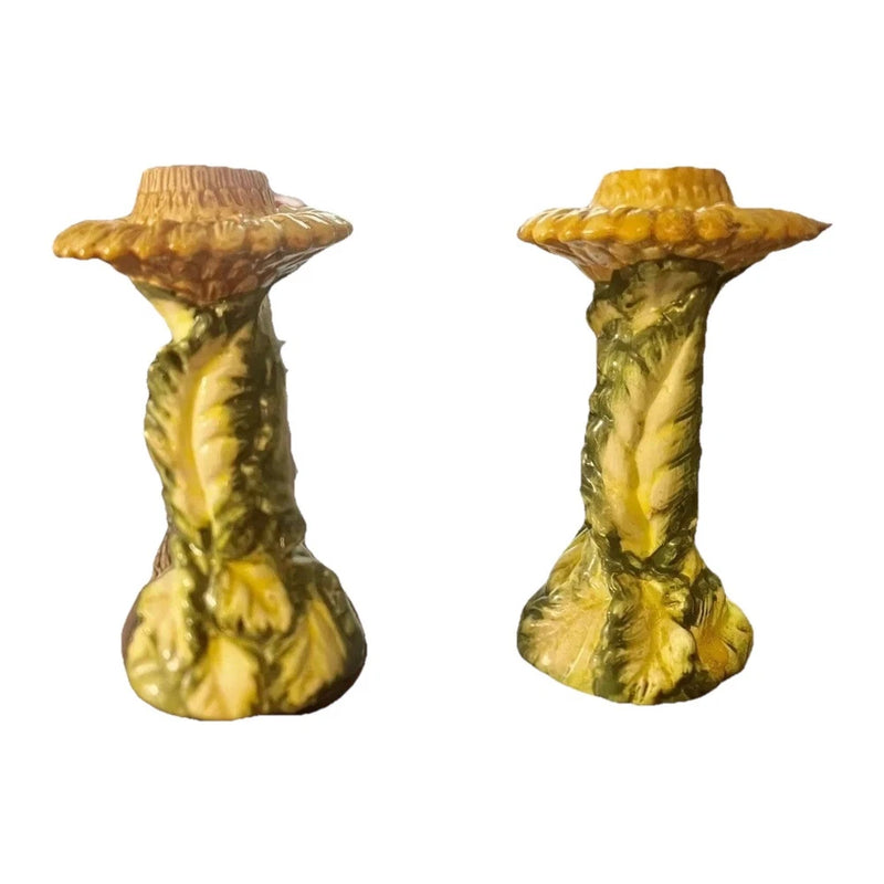 Ceramic sunflower candle holder set of 2 with stalk and flower bowl tops