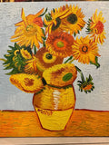 Oil Painting 20x24Ó Bright yellow sunflowers in a vase, light blue background Sunflower