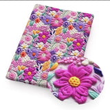 3D Flower Floral embroidered look FAUX LEATHER SHEET 8" x 12" 1237002 SMOOTH Flowering Plants