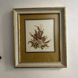 VTG MCM Dried Pressed Flowers Wall Art Dbl Matted Signed 2-tone Gold AccentFrame Dried Flower