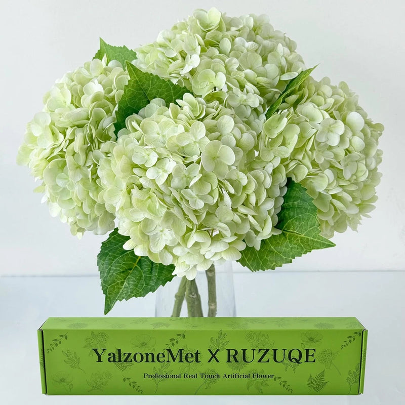 RUZUQE 3 Pcs 21 in Artificial Light Green Hydrangea Natural Lifelike Real Tou... Hydrangea