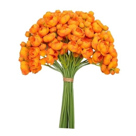 32pcs Ranunculus Artificial Flower, Faux Silk Mini Ranunculus Flowers Orange Ranunculus