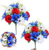 20 Large Heads Artificial Cemetery Flowers for Grave, 2 Bunches 17 Inch Fake Flo Green Plant