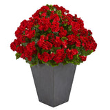 Indoor/Outdoor Geranium Artificial Plant In Slate Plater UV Resistant Red Green Plant