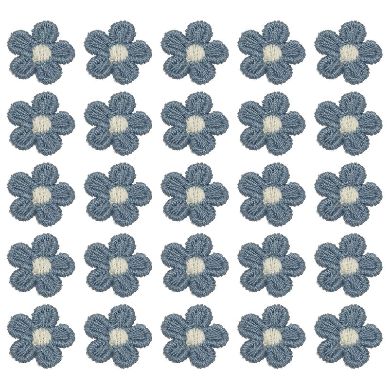 50 Pcs Mini Daisies Flower Sew on Patches, Flower Appliques Patches, Smoke Blue Daisies