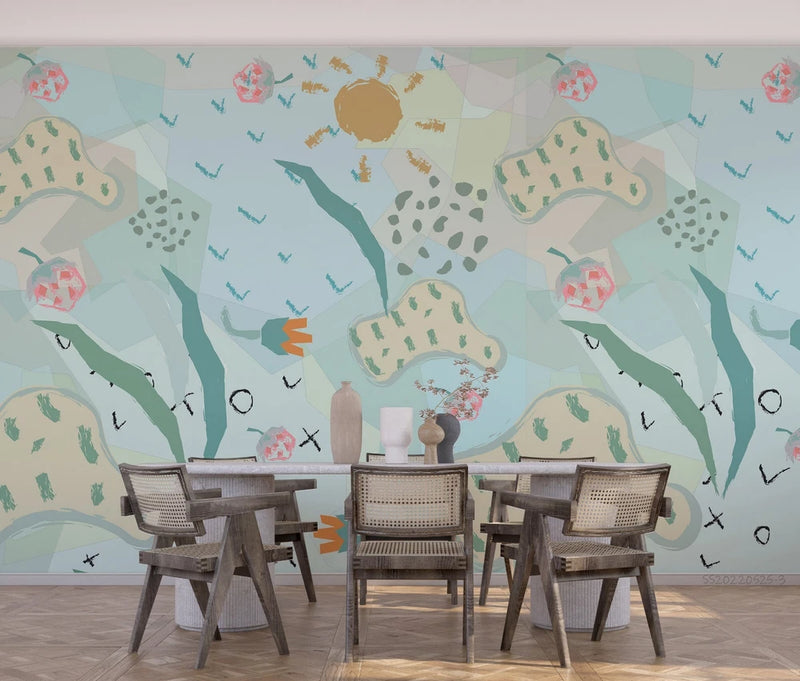 3D Sun Flower Watercolor Pattern Self-adhesive Removable Wallpaper Murals Sunflower