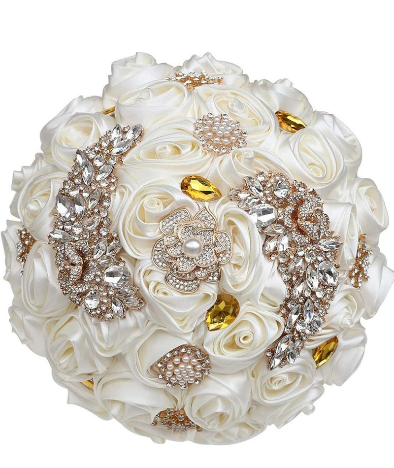 Rhinesone Satin Rose Crystal Brooch Bridal Bouquet Wedding Flowers  *new* Bouquet