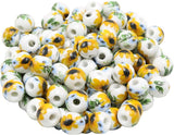 100 Pcs 10Mm Multicolored Ceramic round Sunflower Beads for Jewelry Making Sunflower