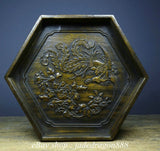 Wood-carved octagonal decorative tray with phoenix and peony relief