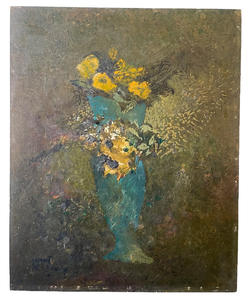 Jacques Van Den BUSSCHE Signed - Rare Modernism Symbolism Oil Painting - Floral Ranunculus