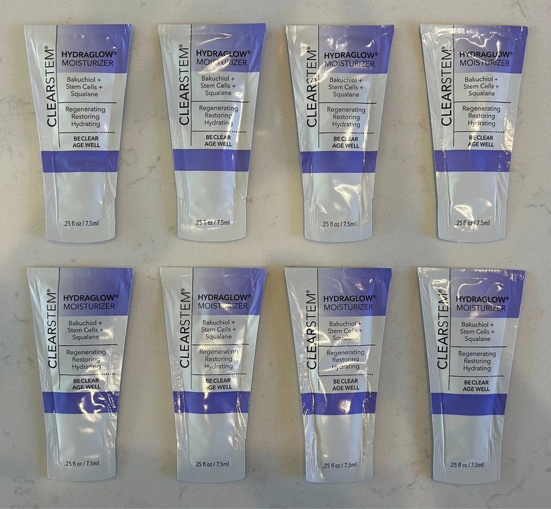 Clearstem Hydraglow bakuchiol moisturizer tubes, silver with blue label