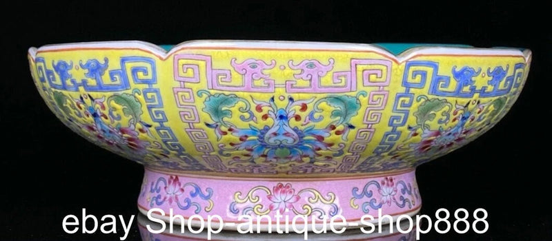 9''Qianlong Colour Enamel Porcelain Peony Flower Flowers Phoenix Bird Plate Dish Peony