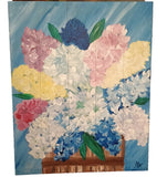 Vtg American Original Cottage Core VIVID Painting Hydrangea Shiplap wood 16x20