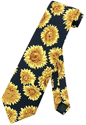 Sunflowers Mens NeckTie Sun Flowers Black Background Mens Neck Tie Sunflower