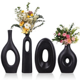 Black Ceramic Vase Set of 4 - Round Hollow Boho Vases for Pampas Grass and Fl... Pampas Grass