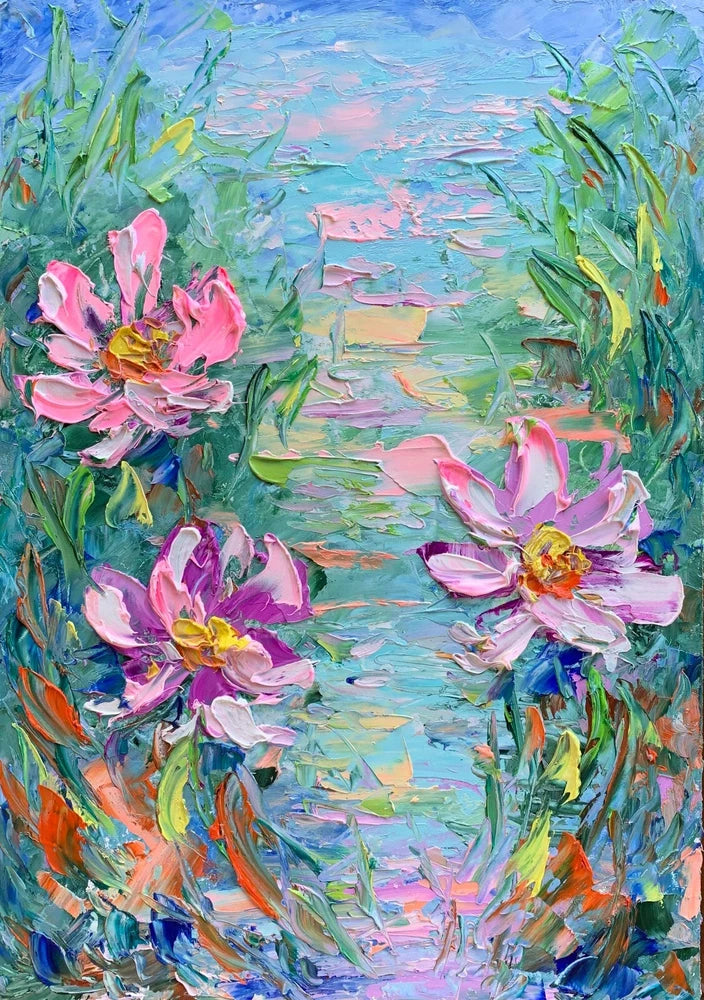 Original Art, Impasto Art, Water Lilies flowers, Lilies flowers, Floral oil art Lily