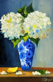 Hydrangea Floral Original Oil Painting Art Impasto Flower Still Life 8x12 in Hydrangea